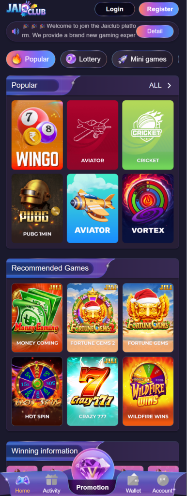 Jai Club Game Dashboard